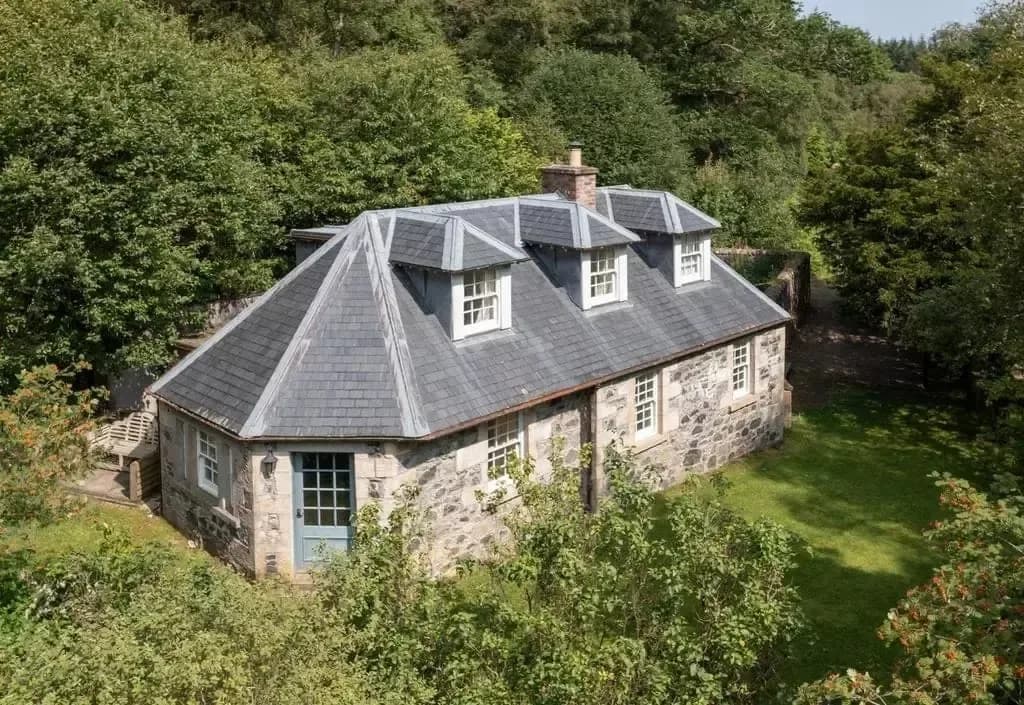 Stone cottage from above